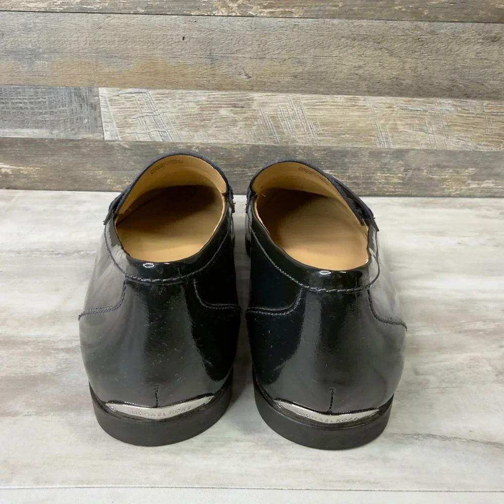 MICHAEL KORS Connor Womens Size 8 Navy Blue Patent Leather Penny Loafers